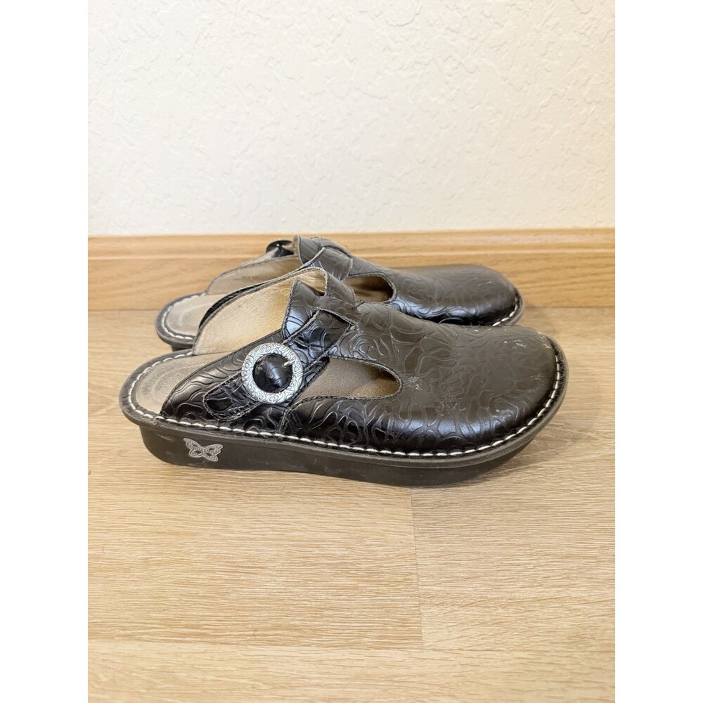 Alegria Classic Clog Black Embossed Rose Leather Size EU 38 Slip On Comfort